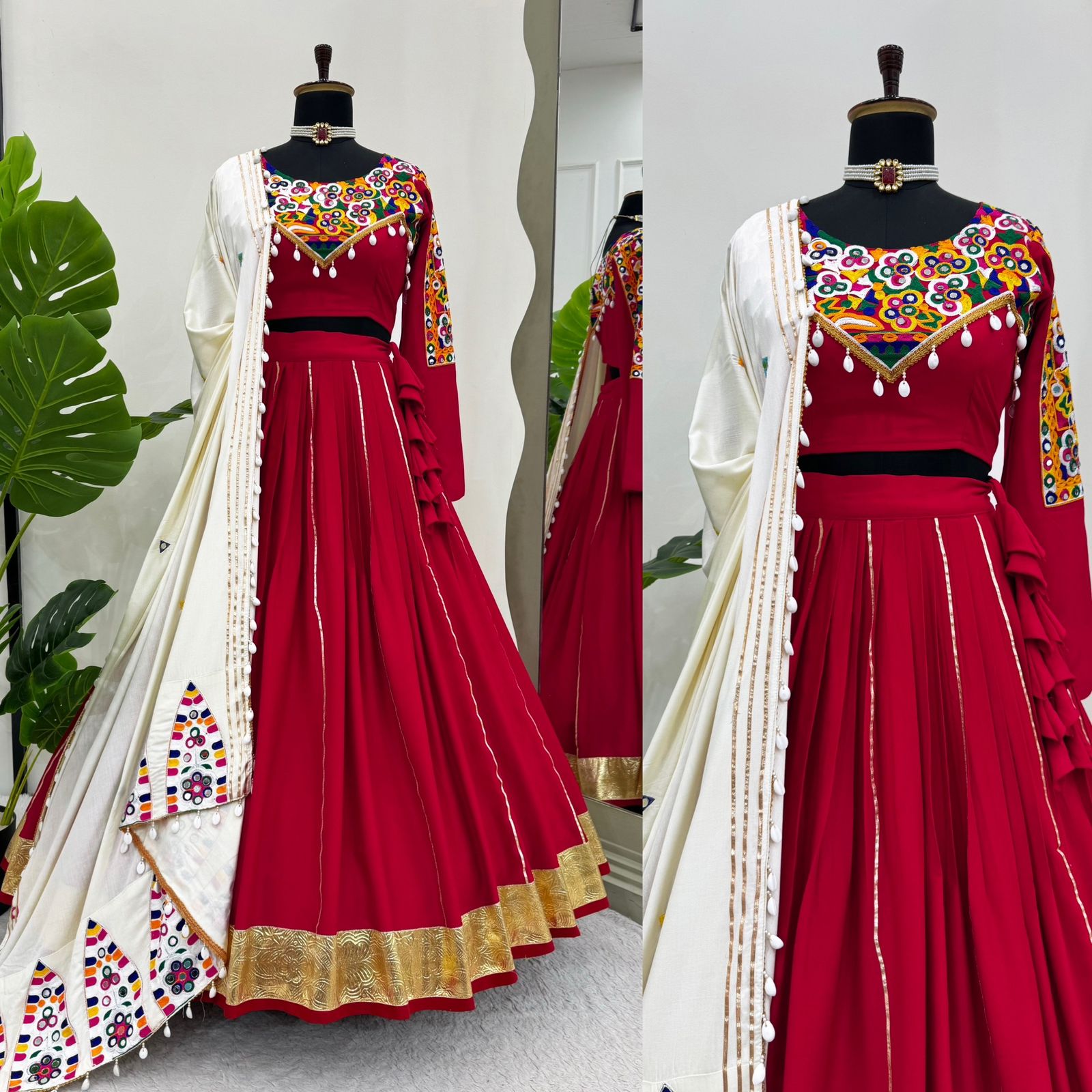 Navratri Rayon Golden Silver Patta Work Lehenga Choli Nature Online